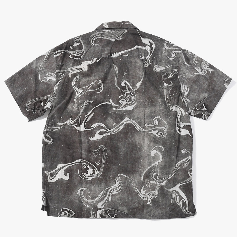 Suminagashi Printed Camp Collar Shirt -CHARCOAL-
