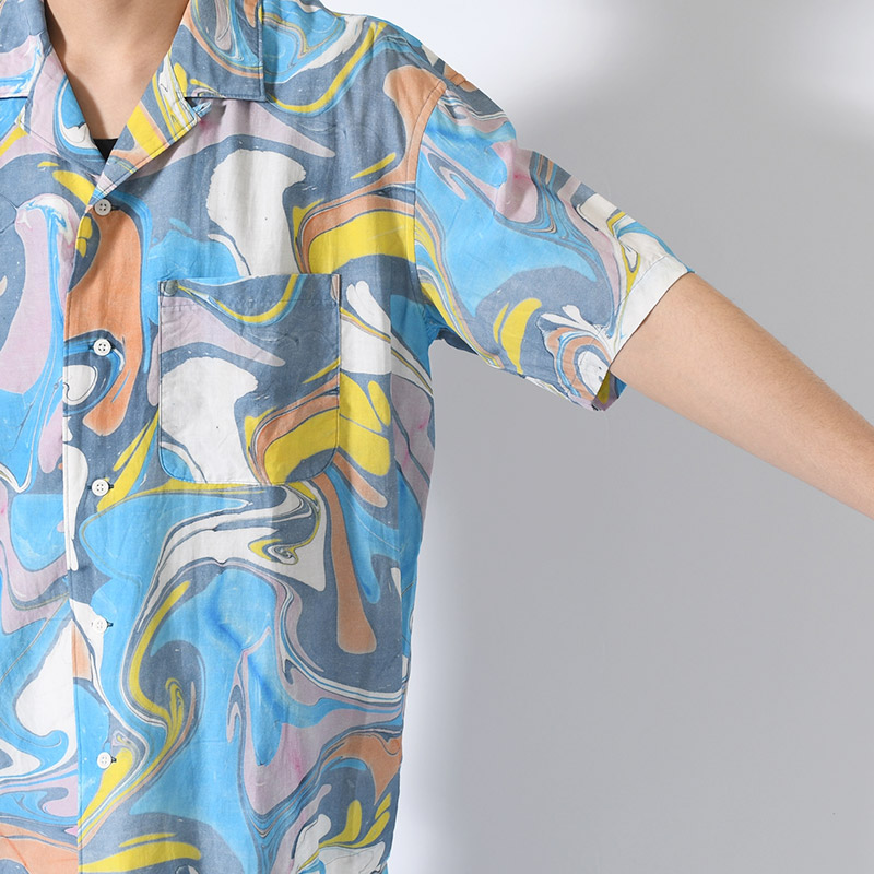 Suminagashi Printed Camp Collar Shirt -MULTI-