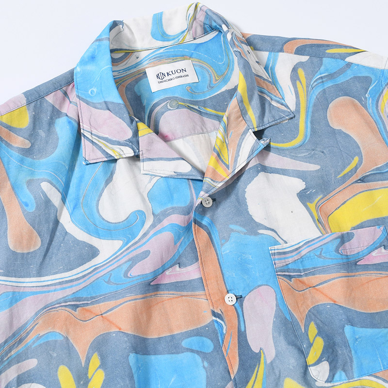 Suminagashi Printed Camp Collar Shirt -MULTI-