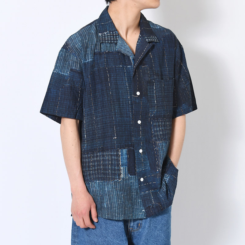 Boro Printed Camp Collar Shirt -NAVY-