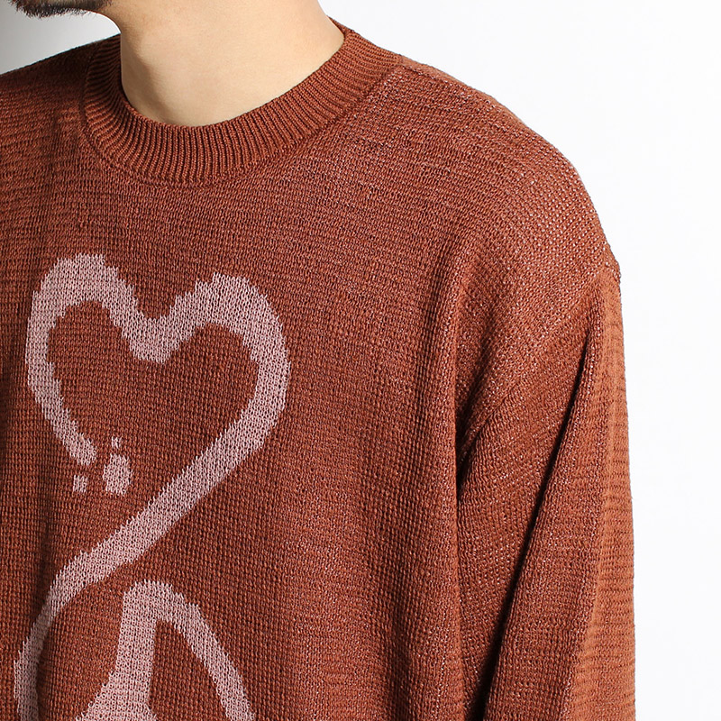 CALLIGRAPHIC "LOVE & PEACE" KNIT -BROWN-