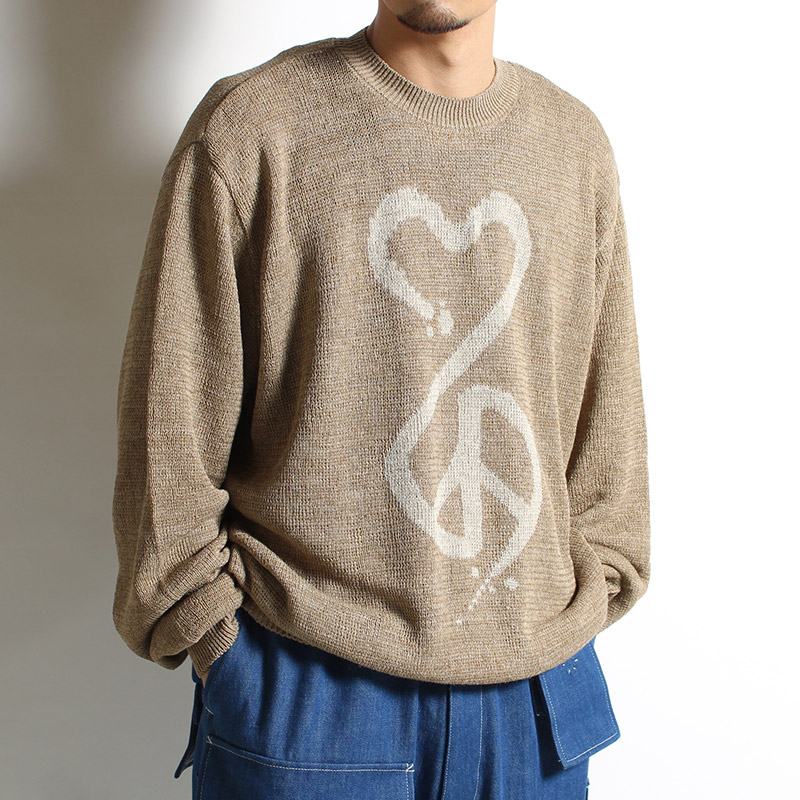 CALLIGRAPHIC "LOVE & PEACE" KNIT -BEIGE-