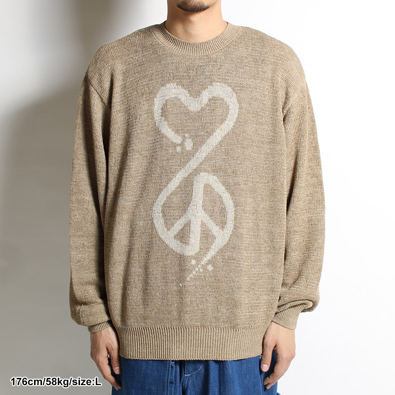 CALLIGRAPHIC "LOVE & PEACE" KNIT -BEIGE-