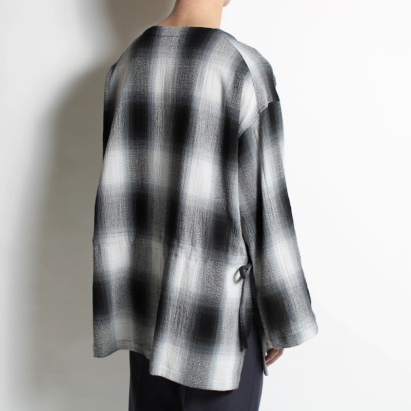 DP SQUARE NECK HARVEST SMOCK -WHITE × BLACK CHECK-