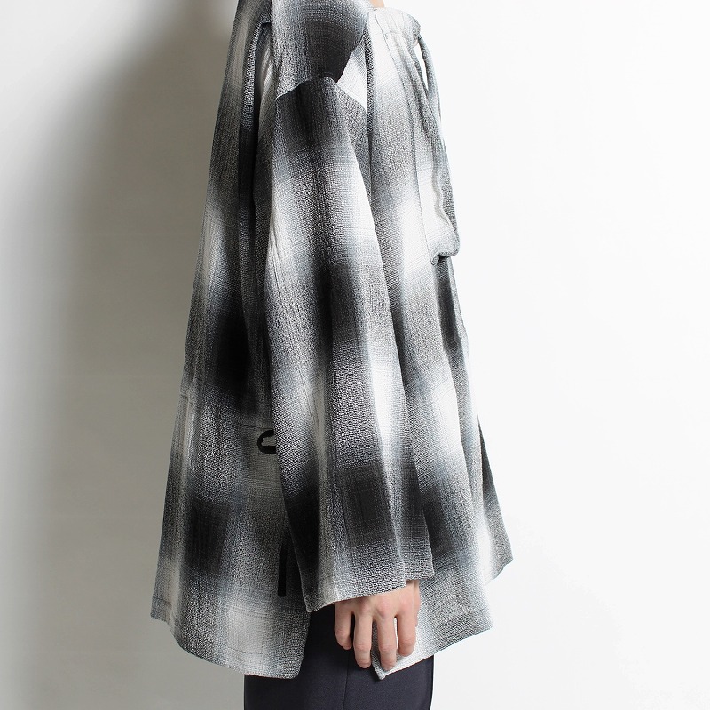 DP SQUARE NECK HARVEST SMOCK -WHITE × BLACK CHECK-