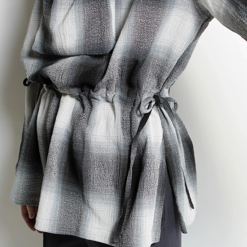 DP SQUARE NECK HARVEST SMOCK -WHITE × BLACK CHECK-