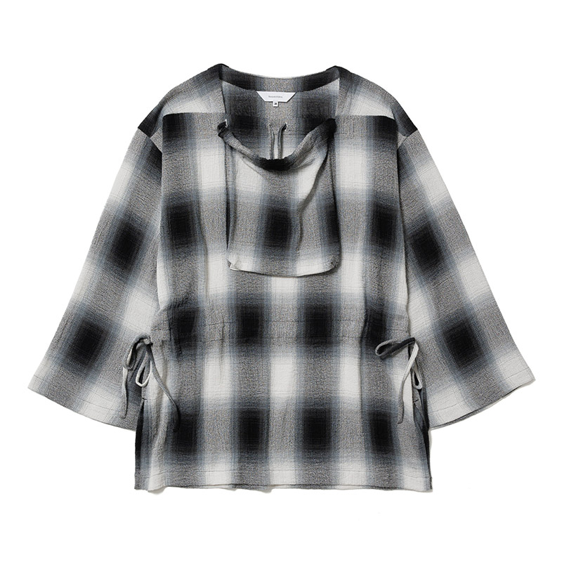 DP SQUARE NECK HARVEST SMOCK -WHITE × BLACK CHECK-