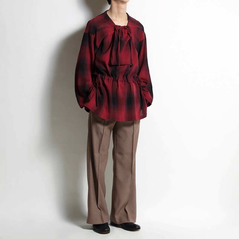 DP SQUARE NECK HARVEST SMOCK -RED × BLACK CHECK-