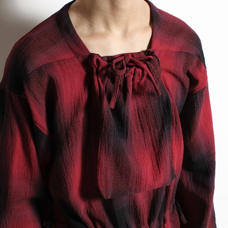 DP SQUARE NECK HARVEST SMOCK -RED × BLACK CHECK-