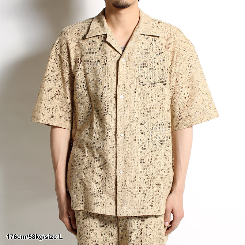 "LOVE & PEACE" LACE OC H/S SHIRT -OIL YELLOW-