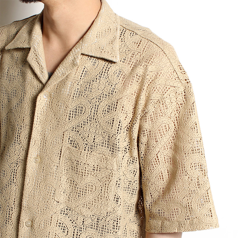 "LOVE & PEACE" LACE OC H/S SHIRT -OIL YELLOW-