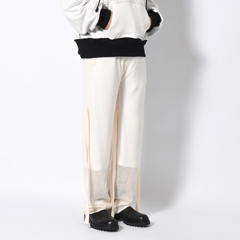 CASHMERE MIX MESH PANTS -WHITE-