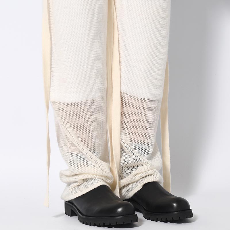 CASHMERE MIX MESH PANTS -WHITE-