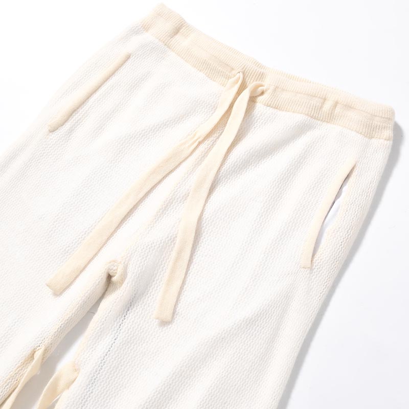 CASHMERE MIX MESH PANTS -WHITE-