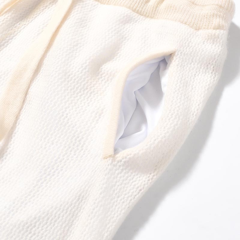 CASHMERE MIX MESH PANTS -WHITE-