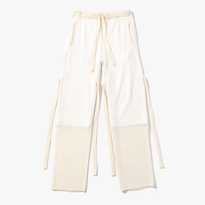 CASHMERE MIX MESH PANTS -WHITE-