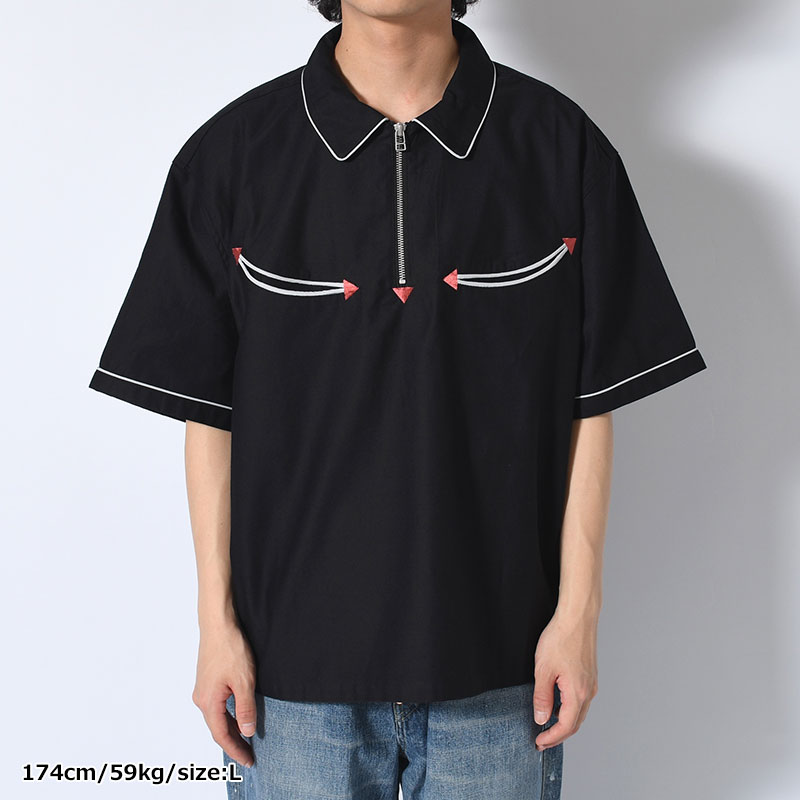 FLYING TIGER SHORT SLEEVE WESTERN SHIRT -BLACK-