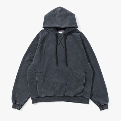 RESEARCHED HOODED PULLOVER C/P FLEECE -BLACK-