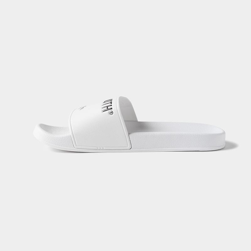 LABEL LOGO SLIDE SANDAL -WHITE-