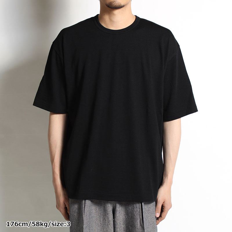 FINE WOOL JERSEY CREW NECK T-SHIRT -BLACK-