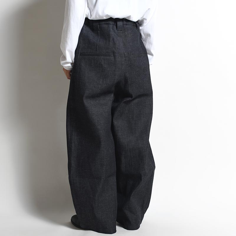 DENIM KNEE WIDE PANTS -DEEP BLUE-