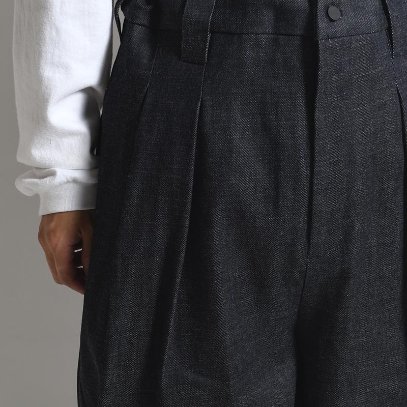 DENIM KNEE WIDE PANTS -DEEP BLUE-