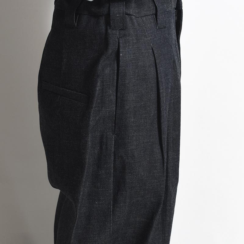 DENIM KNEE WIDE PANTS -DEEP BLUE-