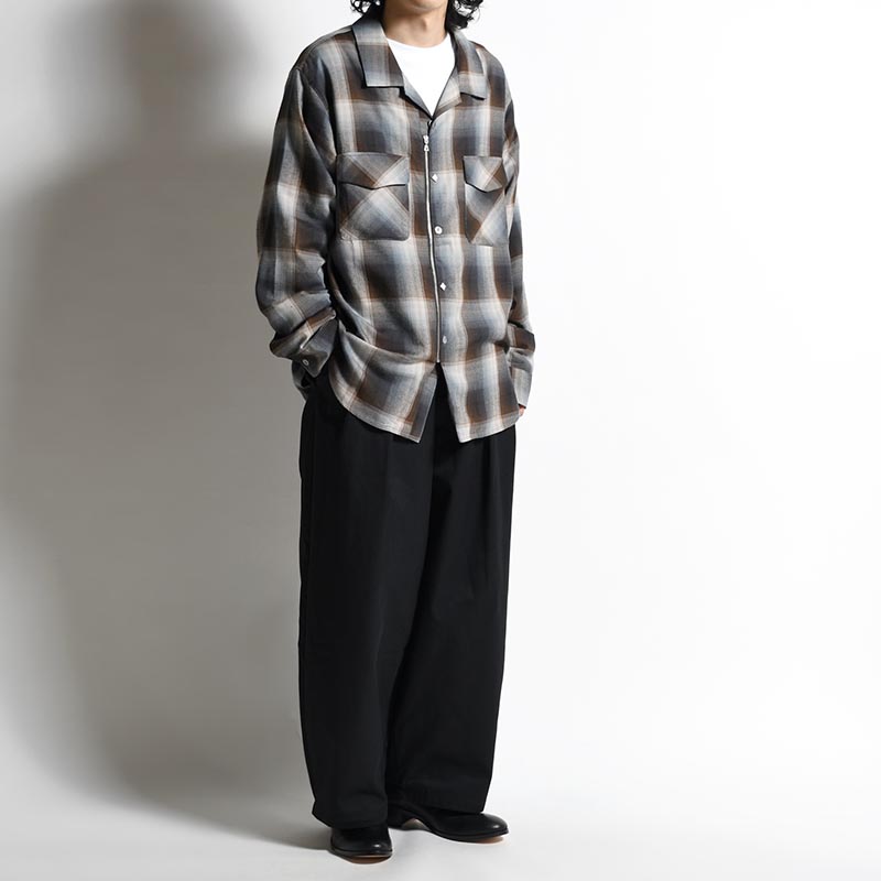 KNEE WIDE PANTS FINX COTTON -BLACK-