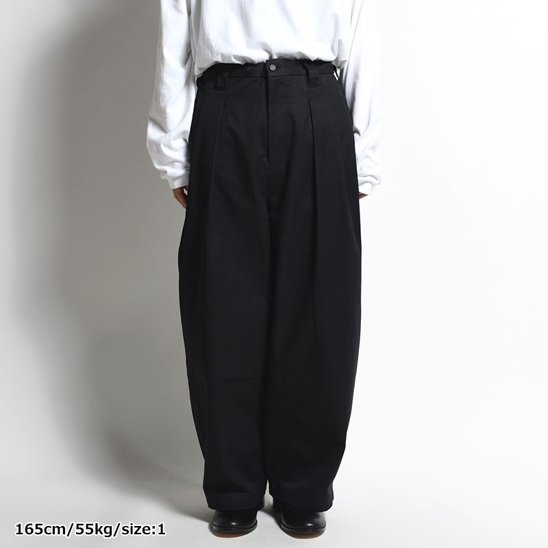 KNEE WIDE PANTS FINX COTTON -BLACK-