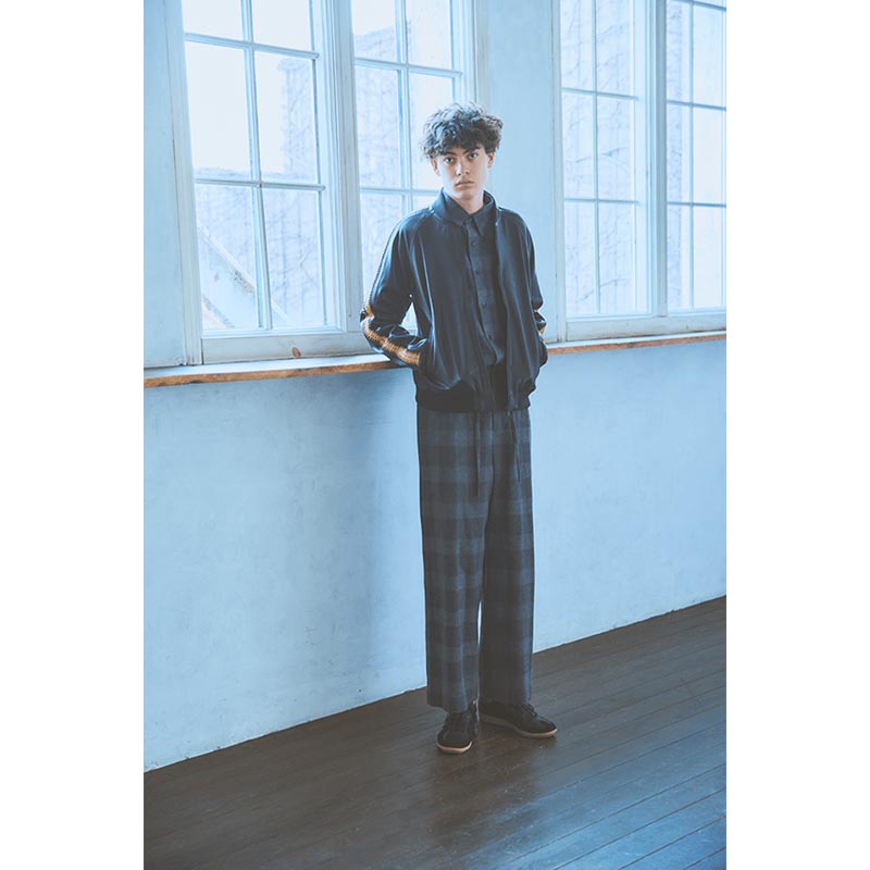 BLOCK CHECK WIDE PANTS -DARK GRAY-