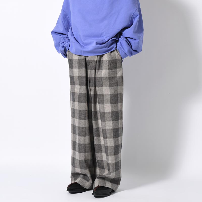 BLOCK CHECK WIDE PANTS -LIGHT GRAY-