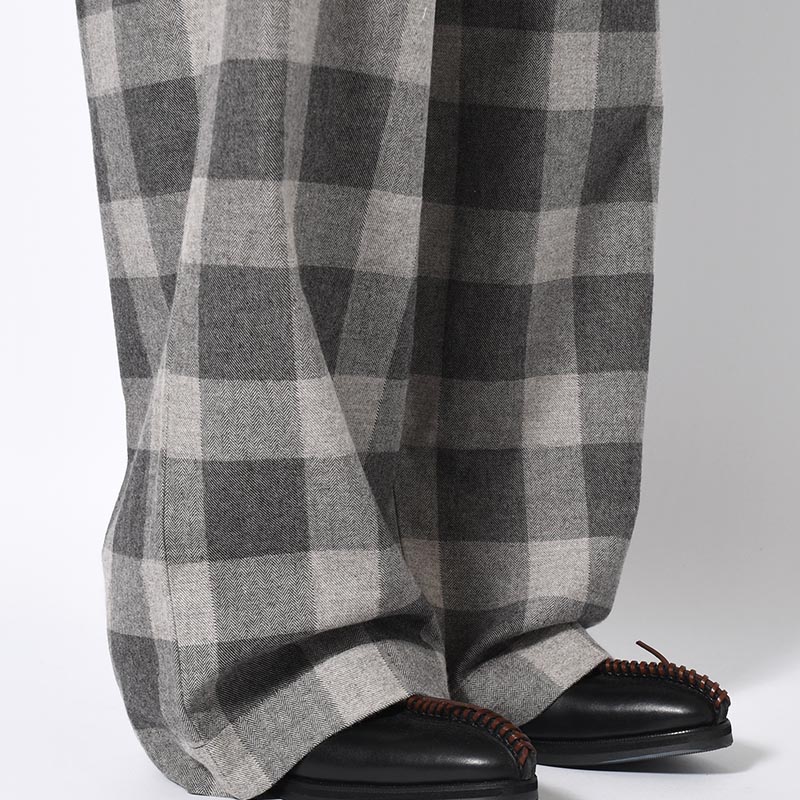 BLOCK CHECK WIDE PANTS -LIGHT GRAY-