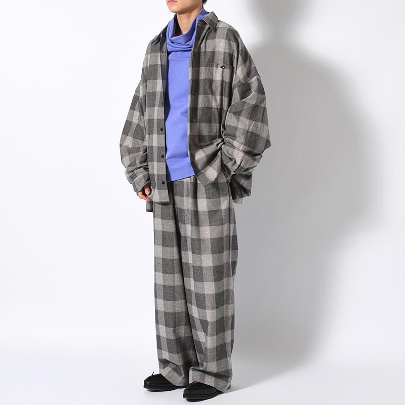 BLOCK CHECK WIDE PANTS -LIGHT GRAY-