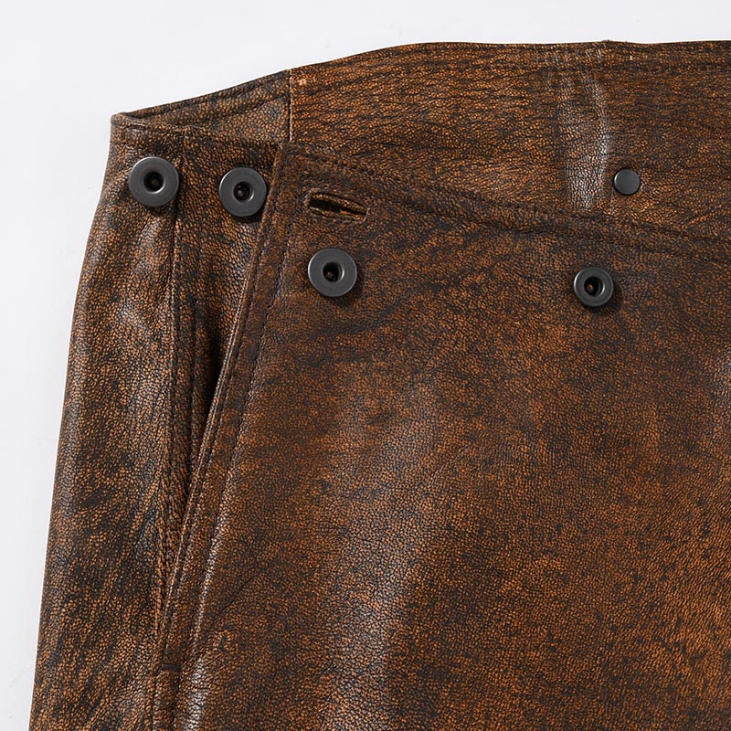 LEATHER DETACHABLE POUCH PANTS -ANTIQUE PROCESSING BROWN-