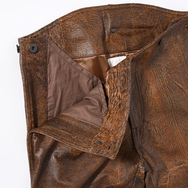 LEATHER DETACHABLE POUCH PANTS -ANTIQUE PROCESSING BROWN-