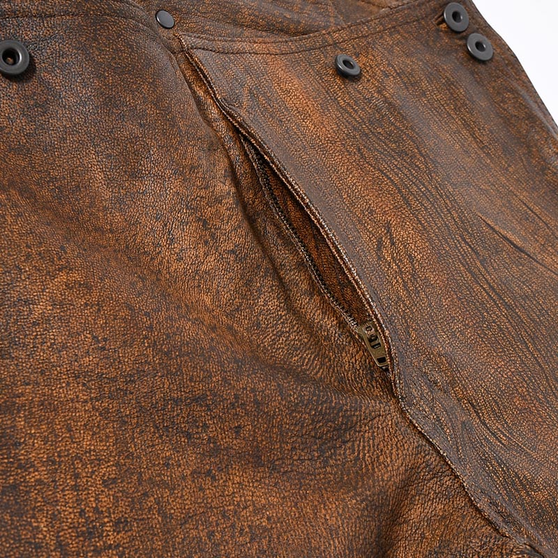 LEATHER DETACHABLE POUCH PANTS -ANTIQUE PROCESSING BROWN-