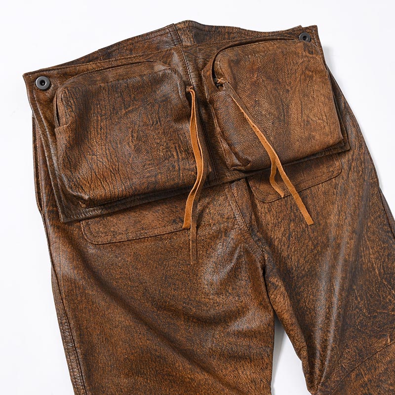 LEATHER DETACHABLE POUCH PANTS -ANTIQUE PROCESSING BROWN-