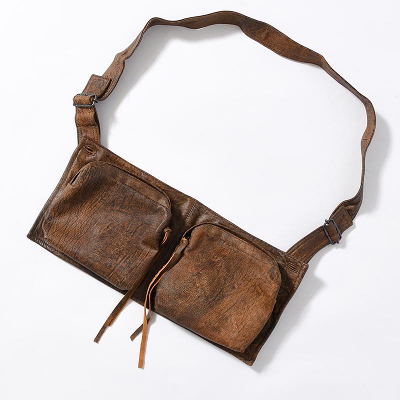 LEATHER DETACHABLE POUCH PANTS -ANTIQUE PROCESSING BROWN-