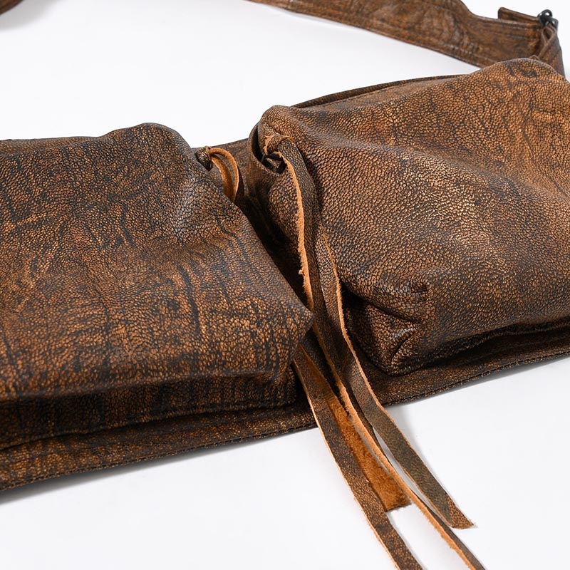 LEATHER DETACHABLE POUCH PANTS -ANTIQUE PROCESSING BROWN-