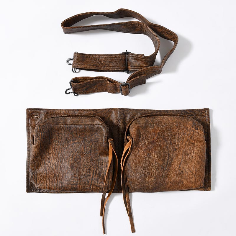 LEATHER DETACHABLE POUCH PANTS -ANTIQUE PROCESSING BROWN-