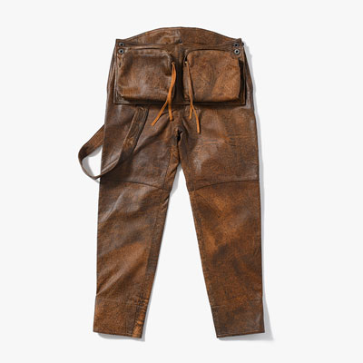 LEATHER DETACHABLE POUCH PANTS -ANTIQUE PROCESSING BROWN-