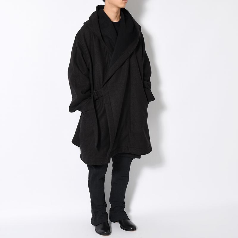 HOODED TIELOCKEN COAT -BROWN×BLACK-