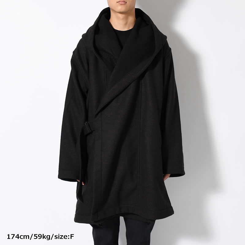 HOODED TIELOCKEN COAT -BROWN×BLACK-