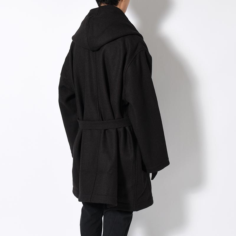 HOODED TIELOCKEN COAT -BROWN×BLACK-