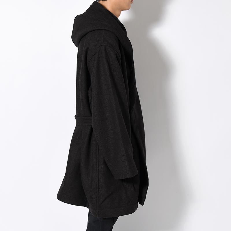 HOODED TIELOCKEN COAT -BROWN×BLACK-