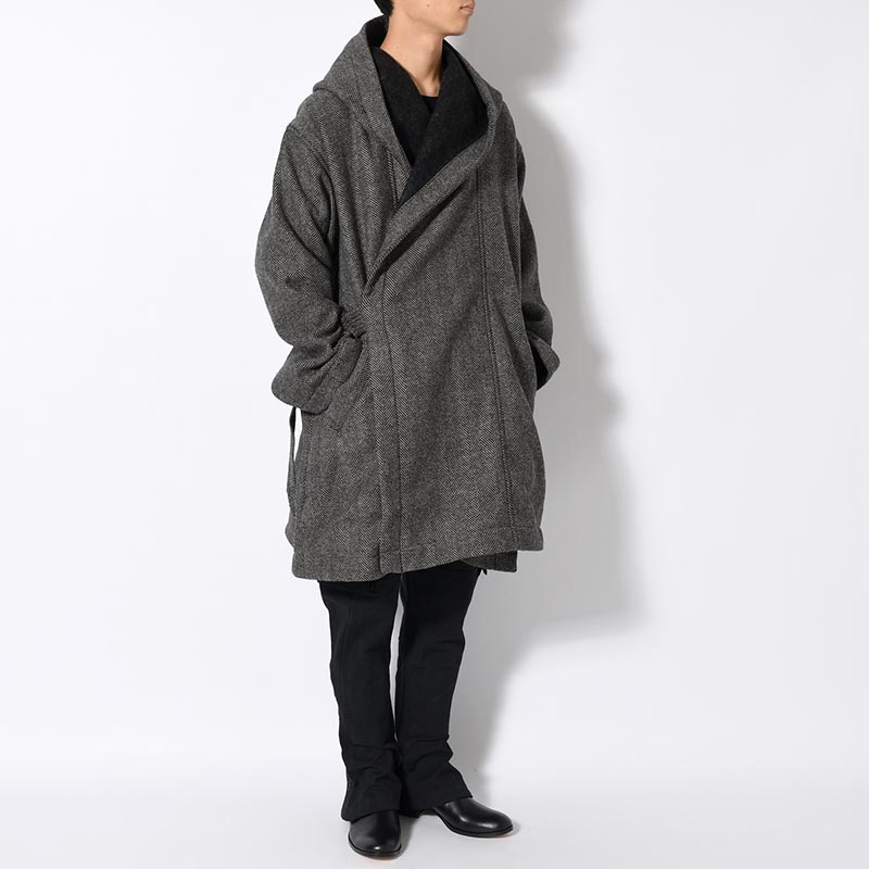 HOODED TIELOCKEN COAT -NATURAL×BLACK-