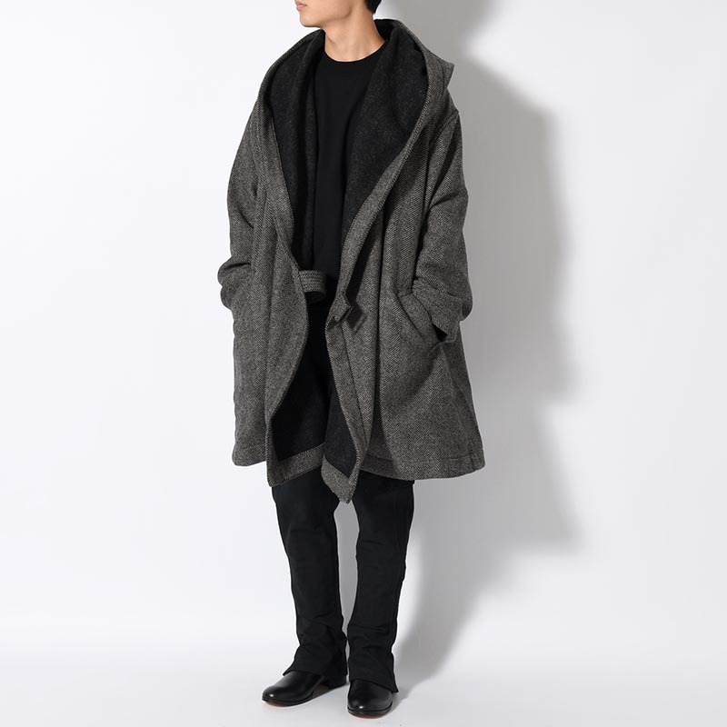 HOODED TIELOCKEN COAT -NATURAL×BLACK-