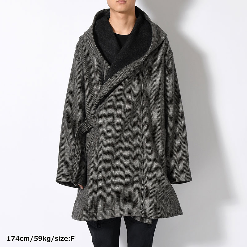 HOODED TIELOCKEN COAT -NATURAL×BLACK-