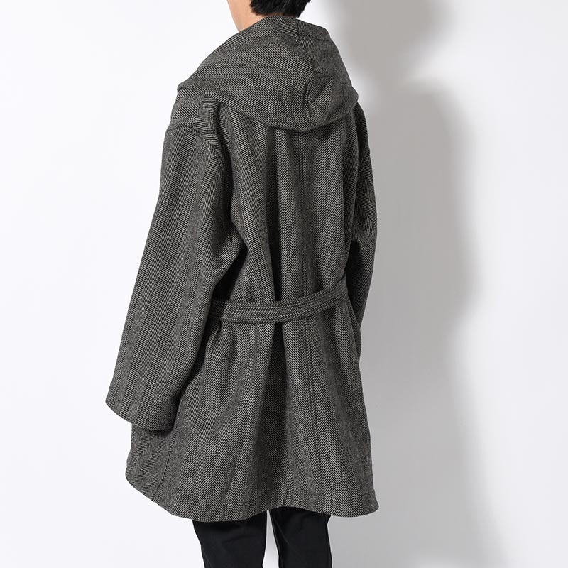 HOODED TIELOCKEN COAT -NATURAL×BLACK-