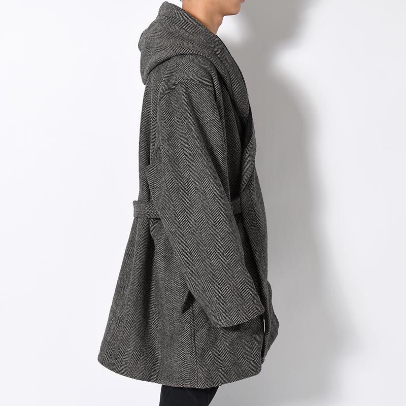 HOODED TIELOCKEN COAT -NATURAL×BLACK-